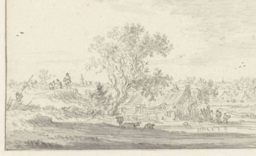 View of a Dike Overlooking a Landscape with Farmhouses
