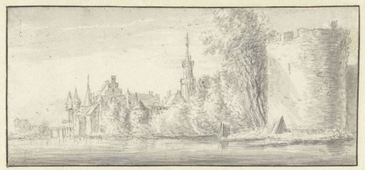 View of houses and a fortress tower on the water
