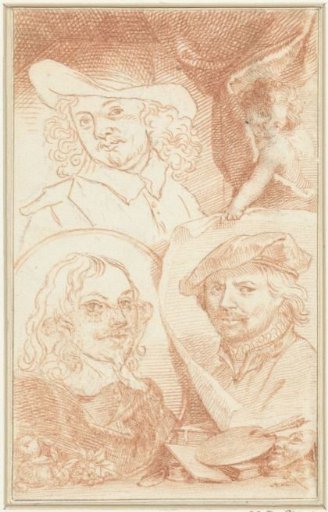 Portraits of Leonard Bramer, Jan Davidsz. de Heem and an unknown artist
