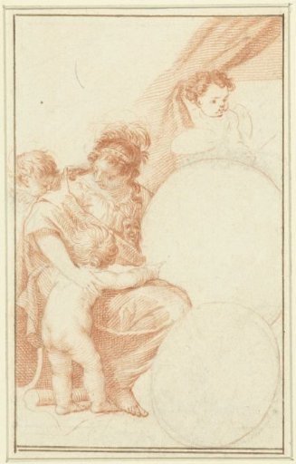 Allegorical border work for two oval portraits