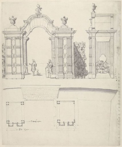 Plan and section of a gate for a garden