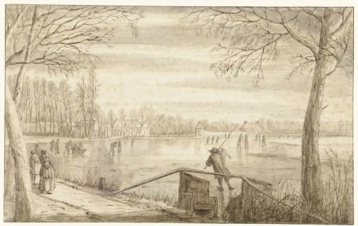Skaters on the River Vecht, near Maarssen, with the Estates of Daelwijck and Vechthoven in the Distance