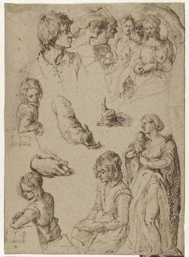 Study sheet with hands and figures