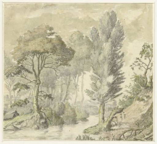 Forest Landscape with a Hill to the Right and Water in the Center
