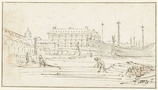 View of the National Sea Arsenal from the North, and a Shipyard in Amsterdam