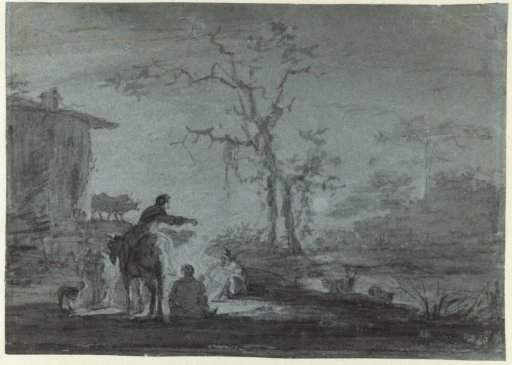 Herdsmen by a Campfire at Moonlight