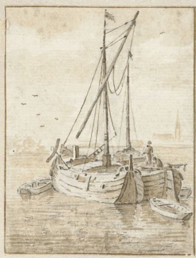 Two boats with a few rowing boats