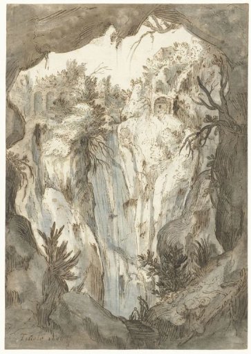 Waterfall of Tivoli seen from a cave