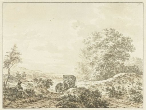 Hilly landscape with a travelling wagon