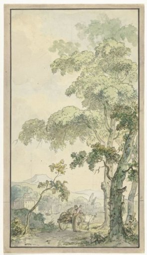 Design for a wall covering with landscape with cart