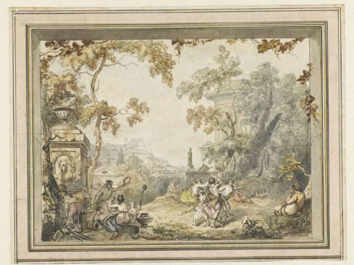 Design for a room painting: idyllic-arcadian landscape with classical buildings