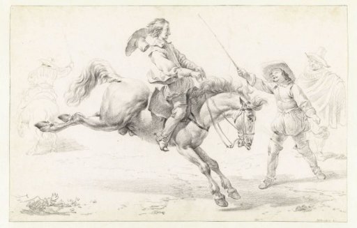 Rider on a Horse Rearing Back and Three Other Figures