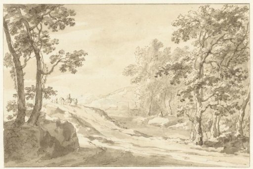 Italian landscape with travelers in the distance