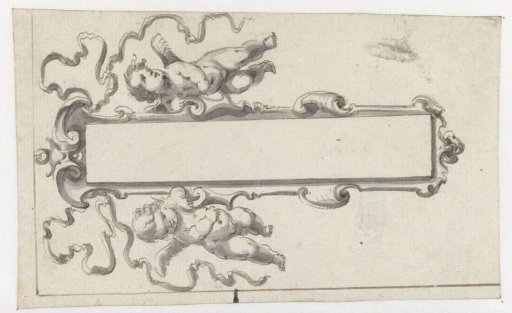 Elongated cartouche with two putti