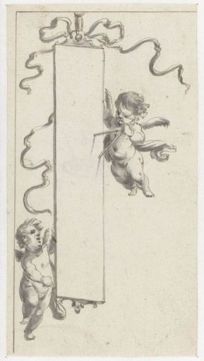 Elongated cartouche with two putti