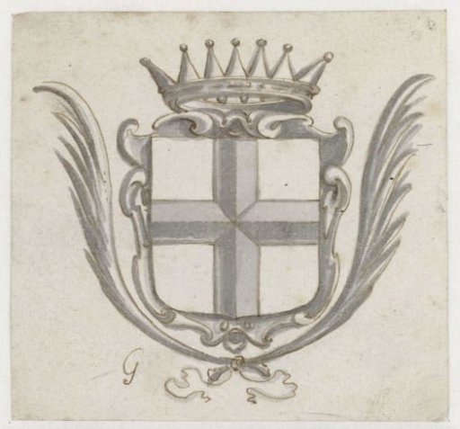 Crowned coat of arms with two palm branches