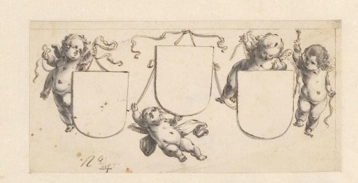 Four putti with three coats of arms