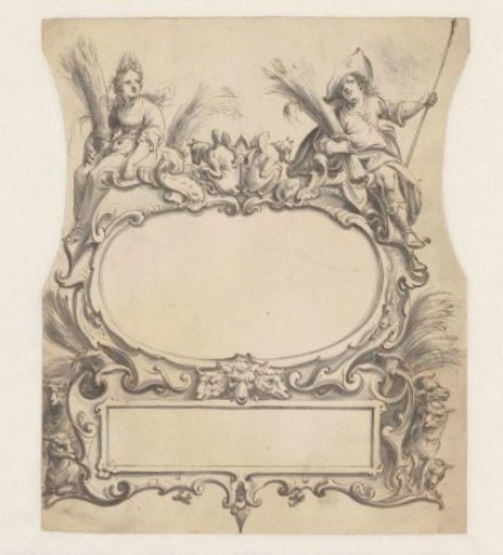 Cartouche with oval and square compartment