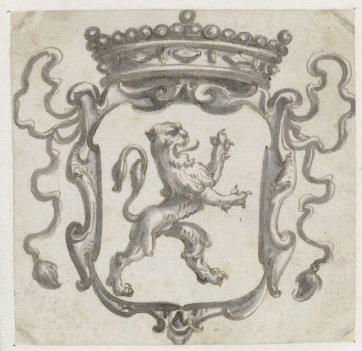 Crowned coat of arms with a climbing lion