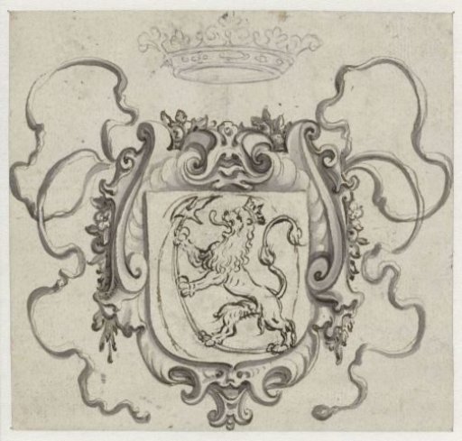 Crowned coat of arms with a climbing lion