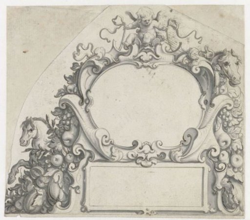 Two cartouches with a putto at the top
