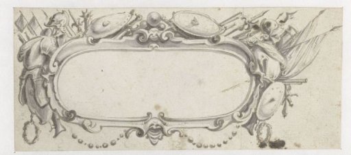 Oval cartouche surrounded by arms and armour