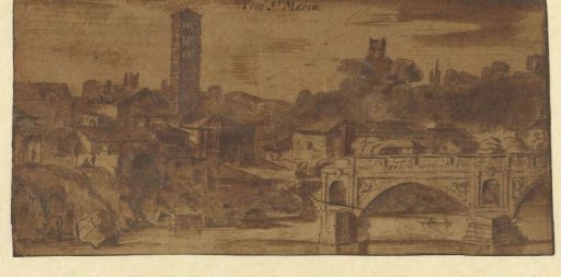 View of the S. Maria in Cosmedin, the Temple of Vesta and the Ponte S. Maria in Rome