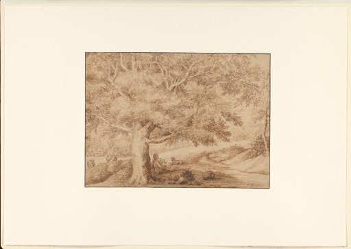 Woodland edge with a shepherd playing the flute