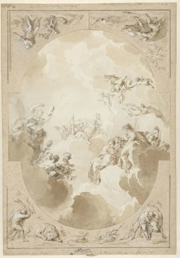 Design for a ceiling painting with the apotheosis of Hercules and four of his labours