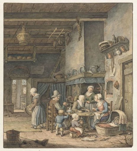 Interior with a peasant family around a table