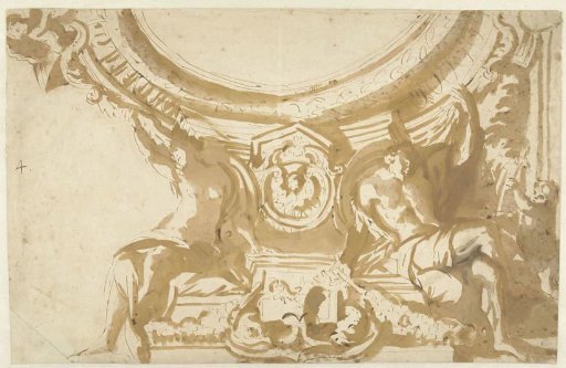 Design for a ceiling with two supporting figures