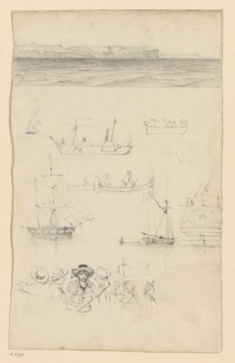 View of the Islands of Gozo and Malta and Sketches of Ships and Sailors