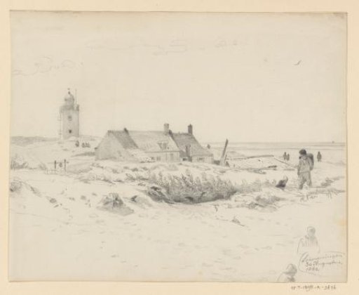 Lighthouse and house on the coast at Scheveningen