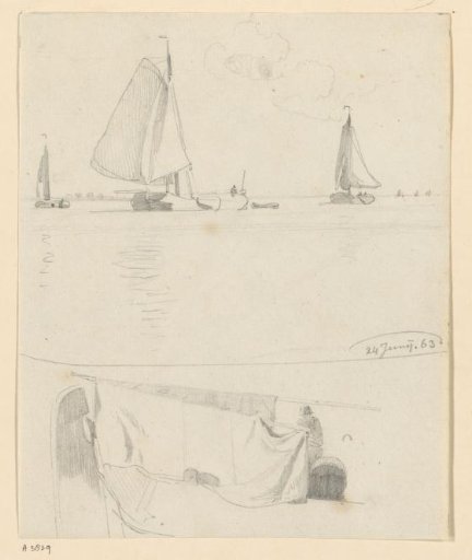 Sketch of Boats and a Man on Deck