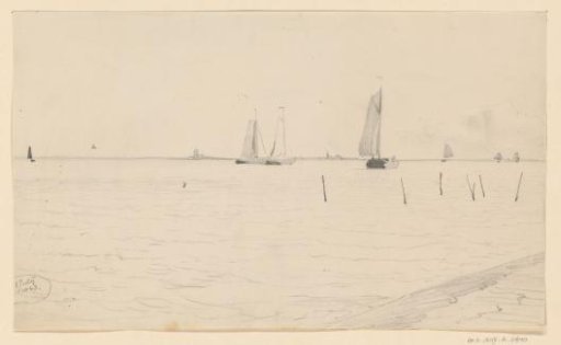 Fishing boats on the water, from the shore