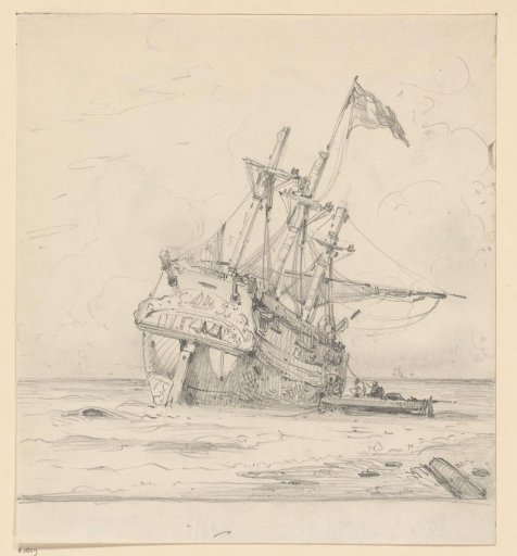 Wrecked and partially dismantled three-masted ship