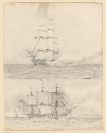 Two studies of a warship