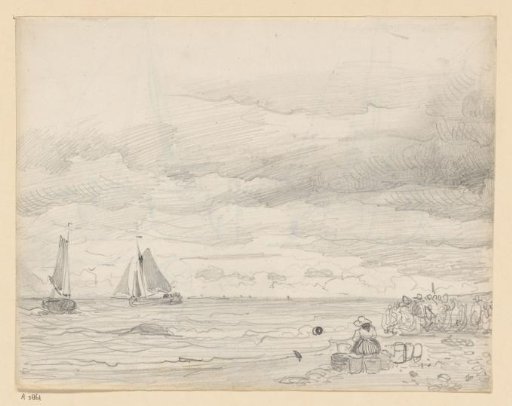 Figures on the beach, waiting for the arrival of the fishing boats