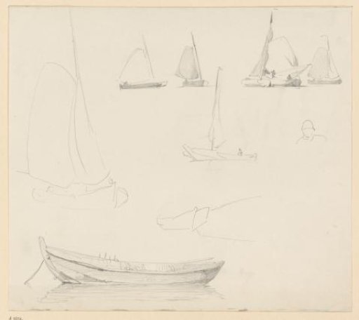 Studies of sailing ships and a rowboat