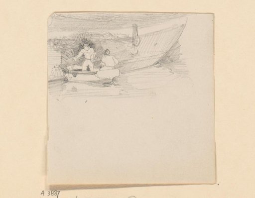 Small rowing boat alongside a ship