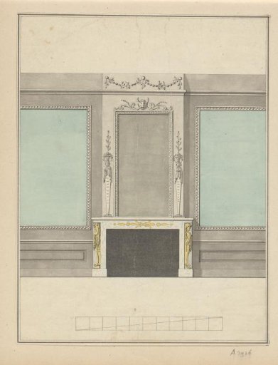Design drawing for a wall or ceiling decoration with a fireplace