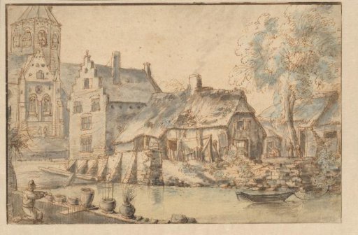 City view with a large church