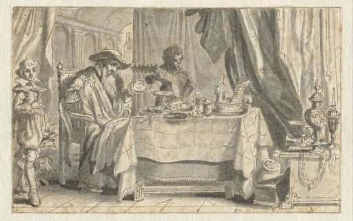 An Old Man at a Laden Table