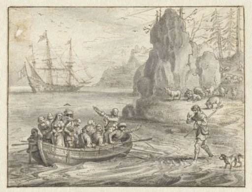 Celadon Begging Pirates to Take him along with his Abducted Wife, Galatea