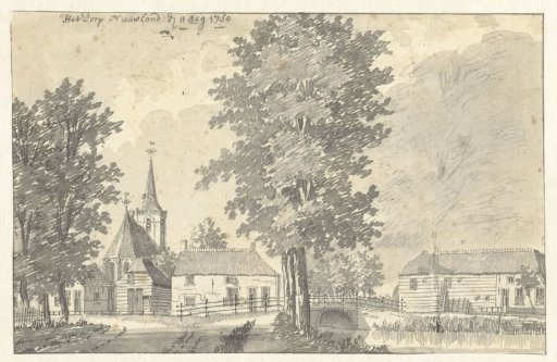 View in the village of Nieuwland, with the church