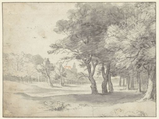 View in the Haagse Bos, with the Grote Kerk, The Hague, in the Distance
