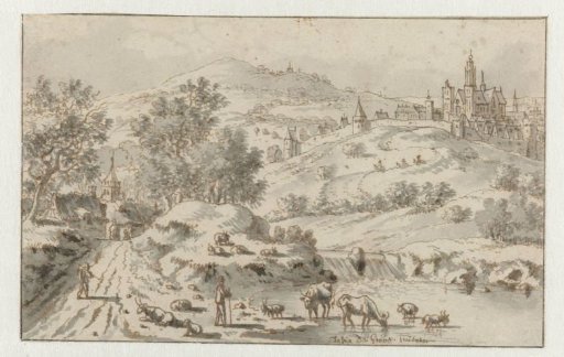 Mountainous Landscape with a Town on a Hill