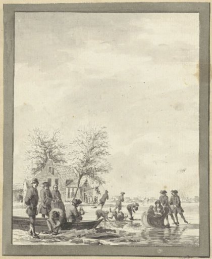 Ice skating on the Buiten Spaarne near Haarlem at the Inn