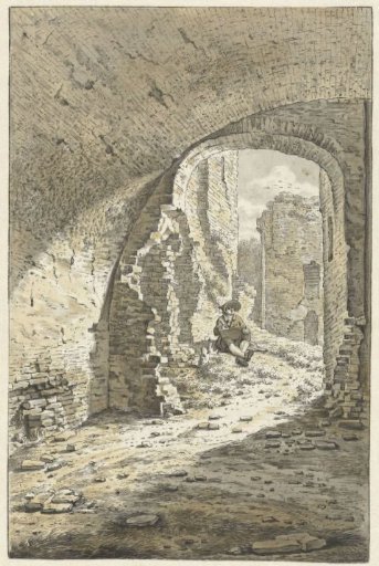 Draughtsman sketching in the ruins of Brederode