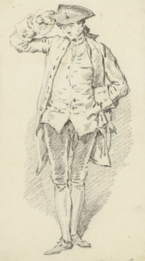 Standing gentleman with a hand to his head